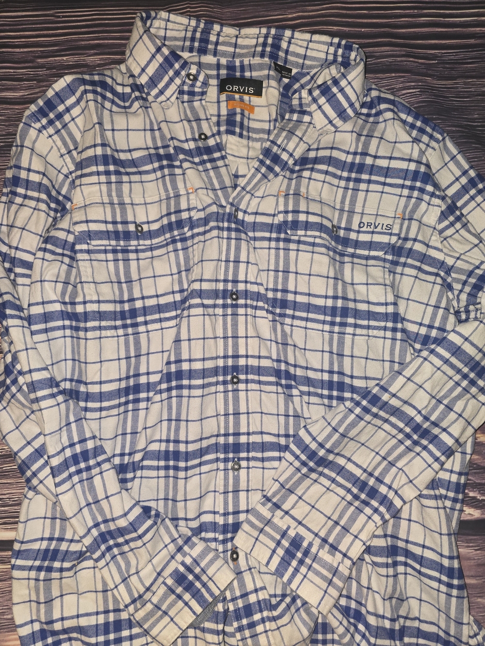 Orvis White and Blue Plaid Men’s Button-Down Shirt